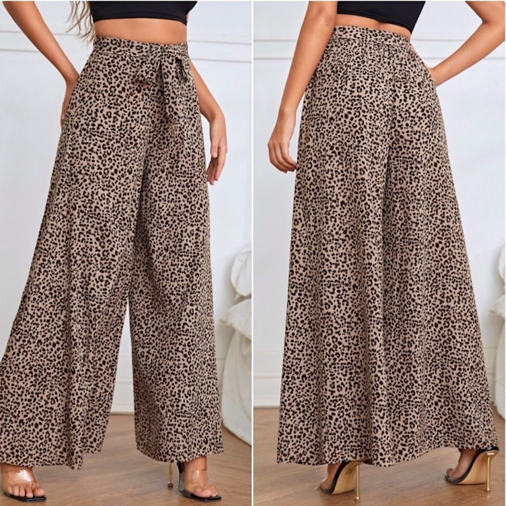Leopard Print Wide Leg Palazzo Pants